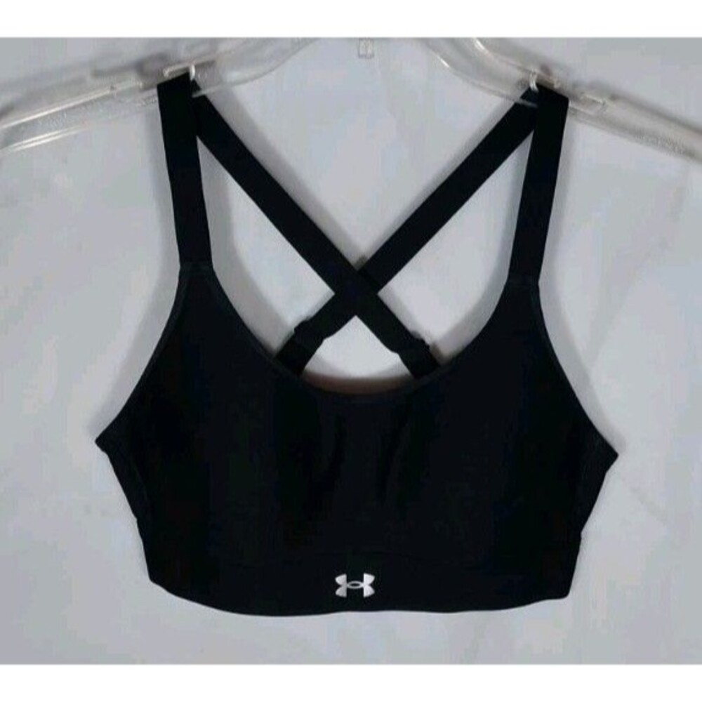Under Armour Sports Bra Small Black Crossback Strappy Back Athleisure Gym Yoga